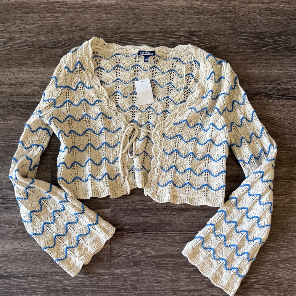 Blue and Cream Women's Sweater